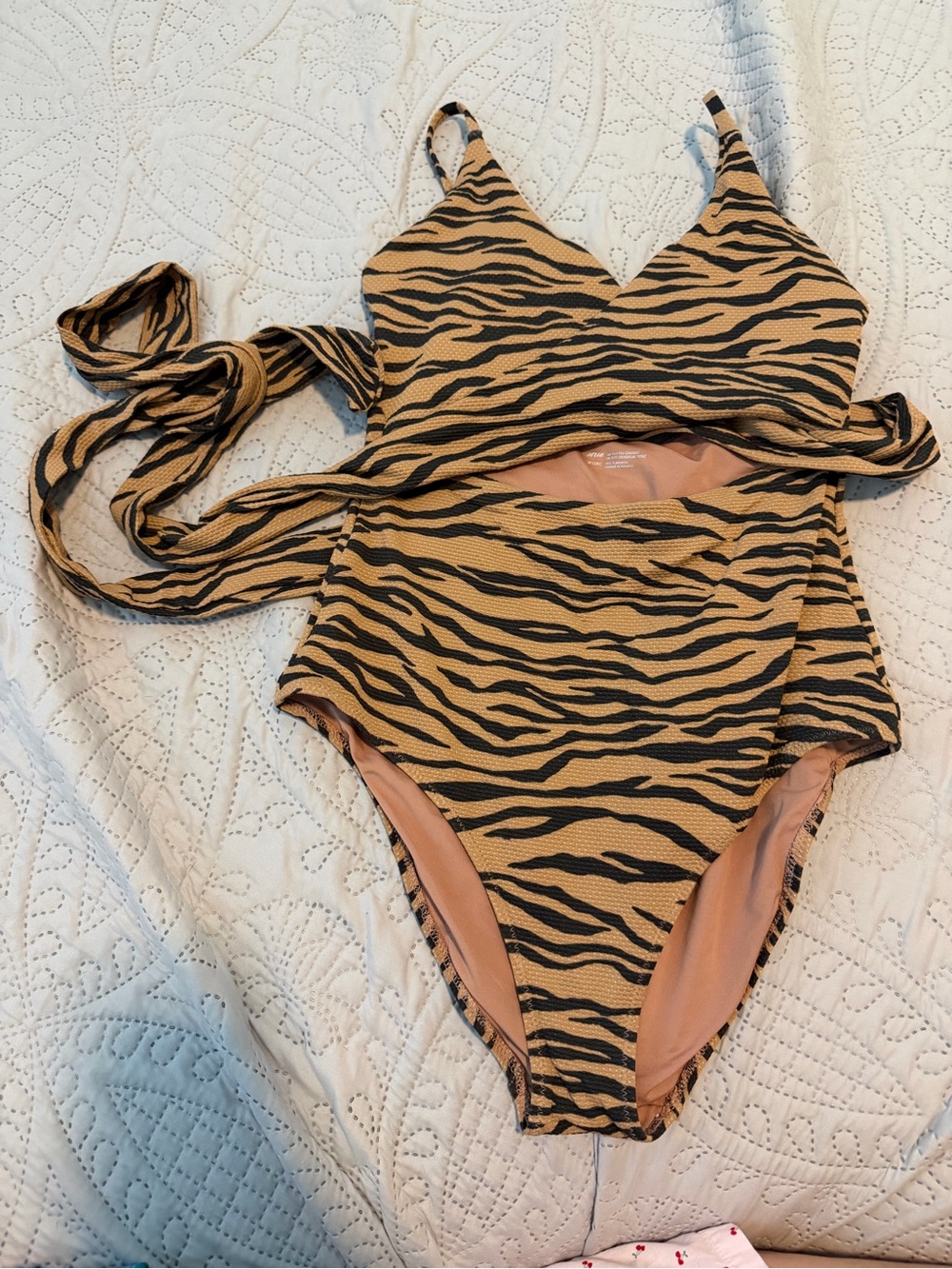 Aerie Tiger Stripe One-Piece Swimsuit in Tan & Black